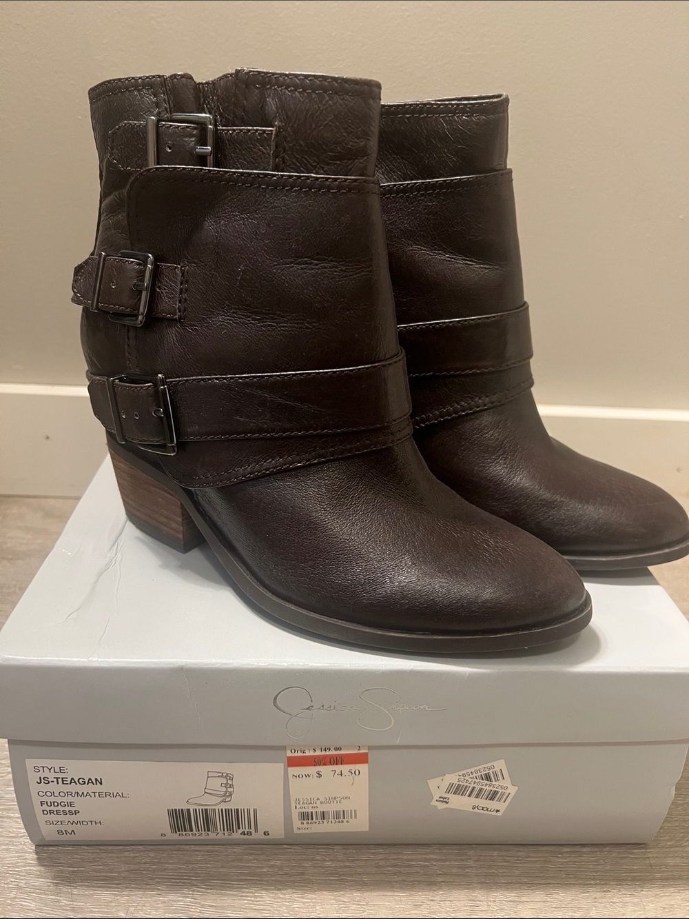 Jessica Simpson Dark Brown Leather Buckle Ankle Boots